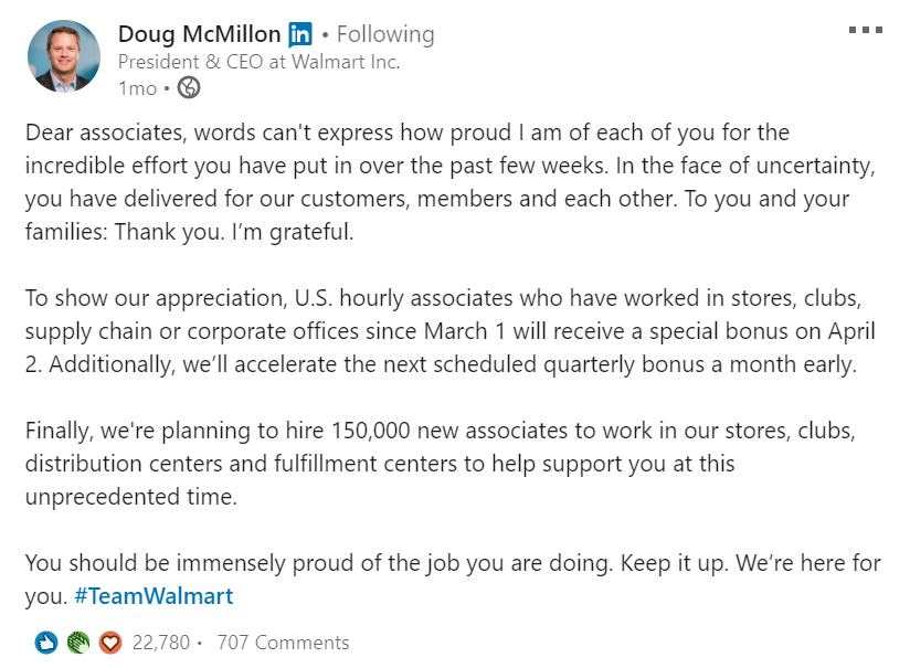 Employer branding during COVID-19: Walmart example