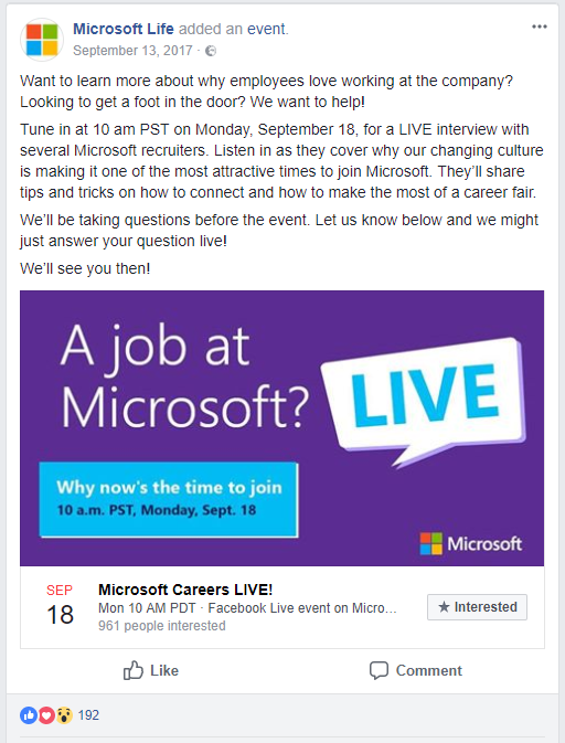 live Facebook event fro generating leads in recruiting